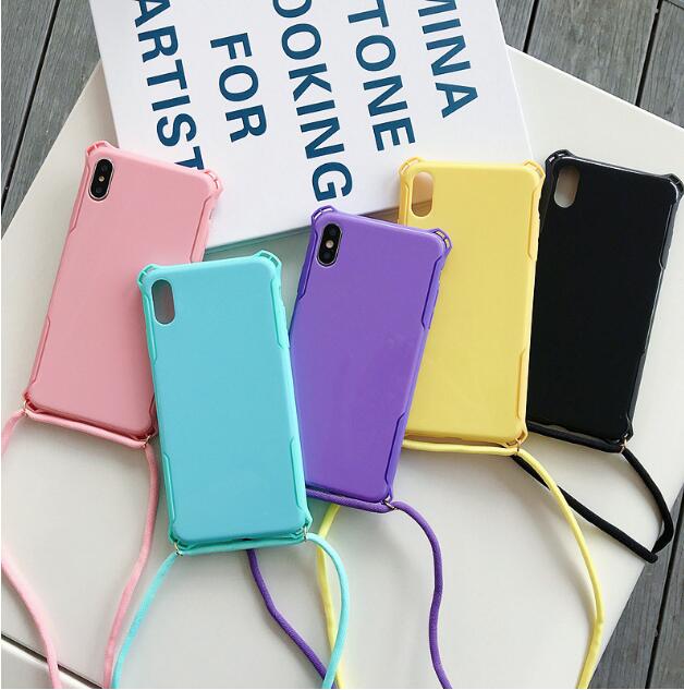 Lanyard Chain Tape Necklace Candy Color Phone Case For iPhone 11 7 8 Plus X XR XS 11Pro Max Airbag Soft TPU Back Shell For Carry 🇨🇳