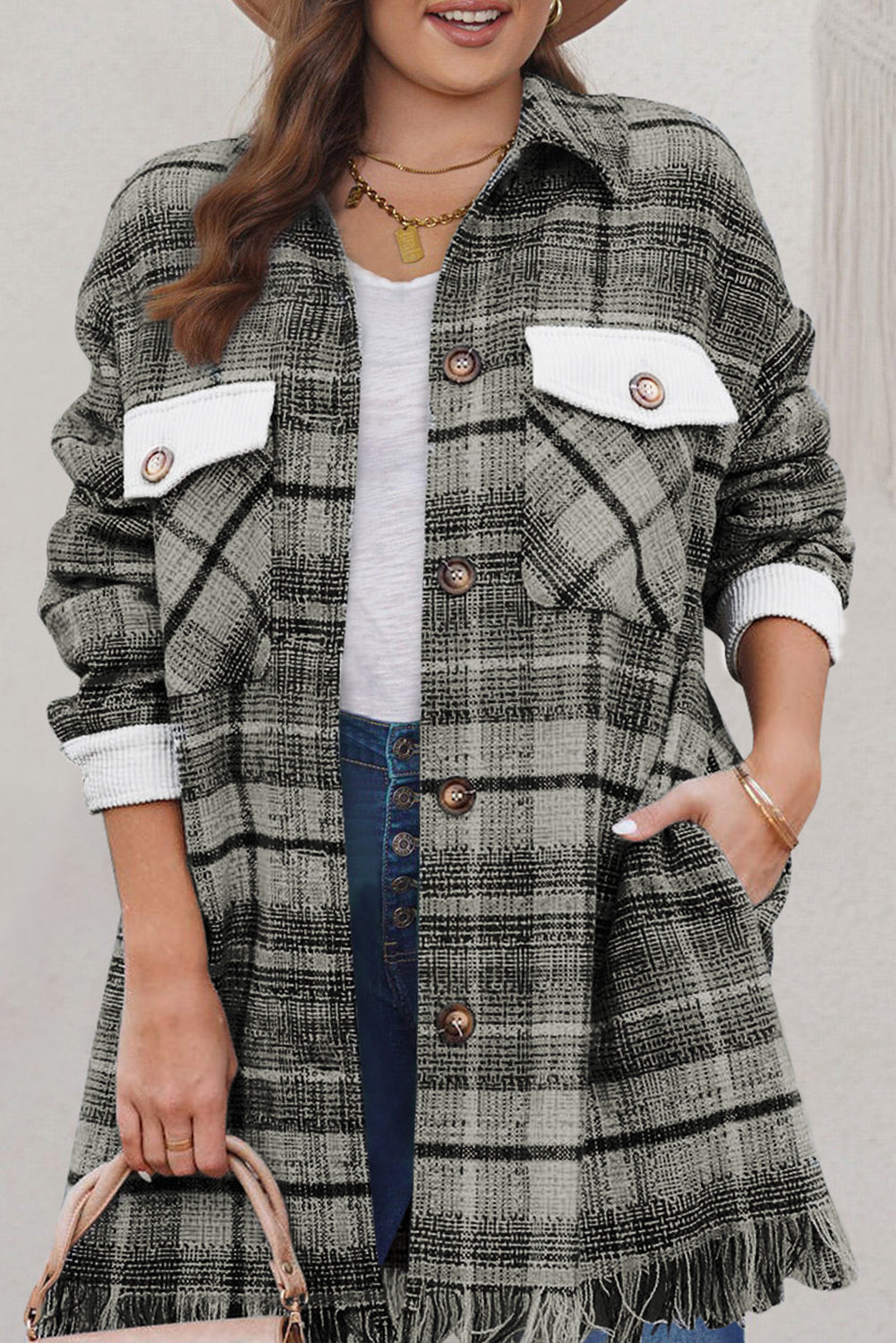 Black Plus Size Macrame Plaid Coat 🇺🇸