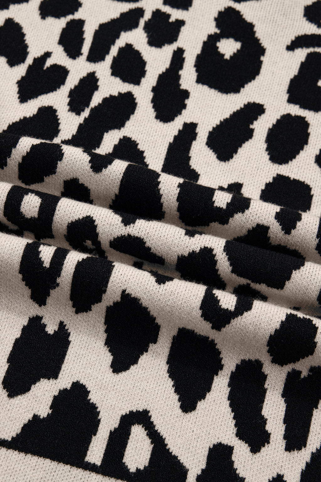 Black Leopard Print High Neck Short Sleeve Sweater 🇺🇸