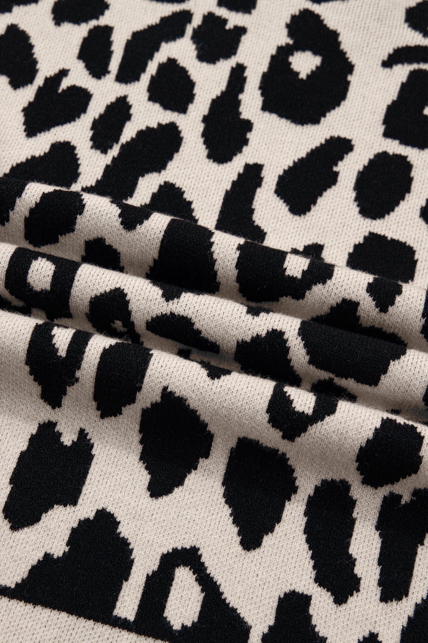 Black Leopard Print High Neck Short Sleeve Sweater 🇺🇸