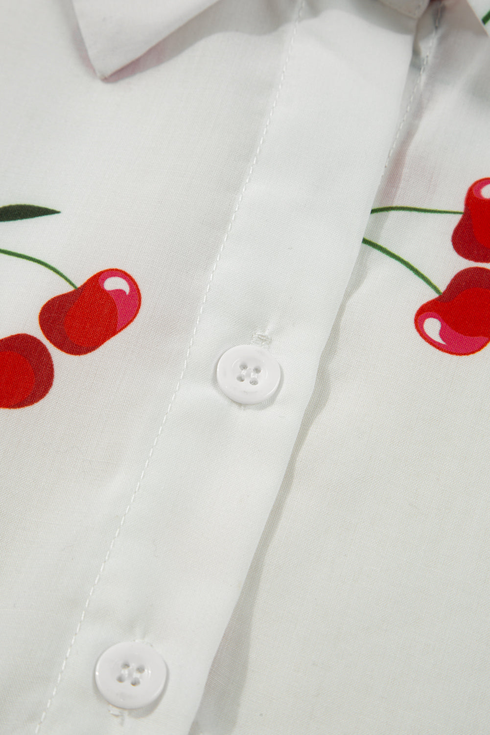 White Cherry Print Flounce Sleeve Collared Frilled Babydoll Blouse 🇺🇸