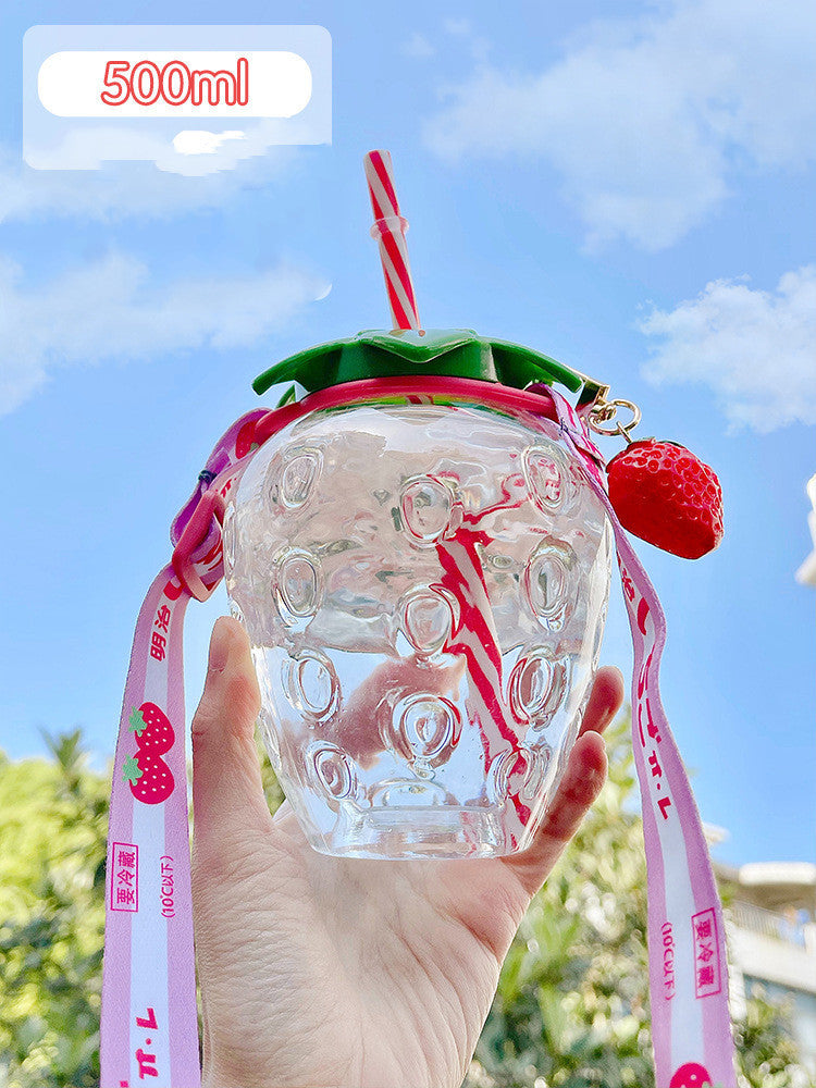 500ml Kawaii Strawberry Water Bottle Cute Straw Water Bottle 🇨🇳