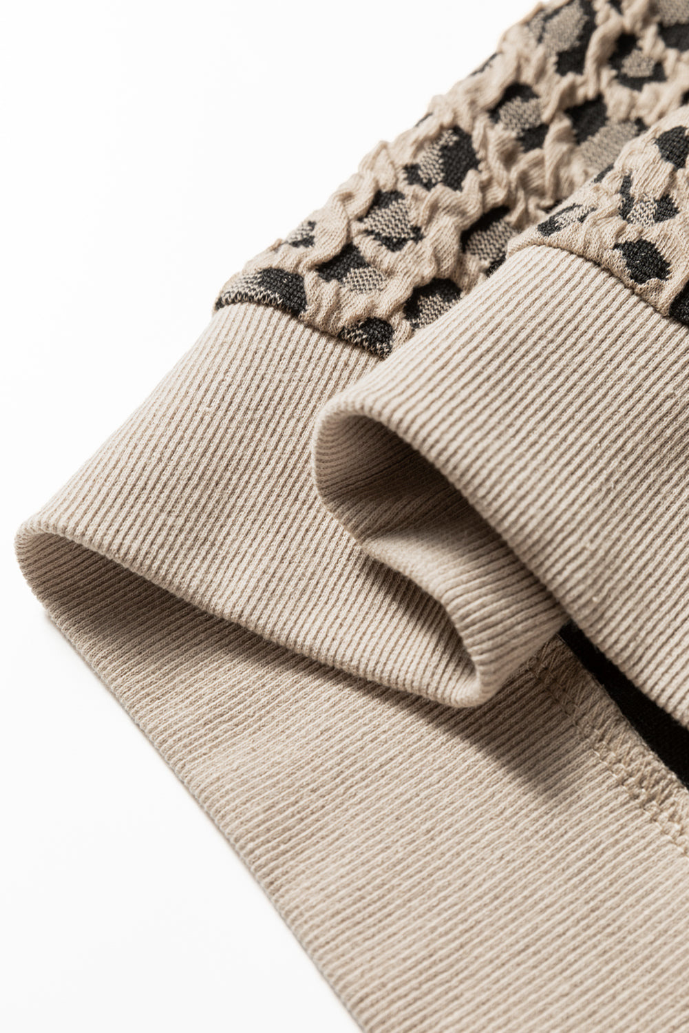 Khaki Ribbed Trim Leopard Print Long Sleeve Top 🇺🇸