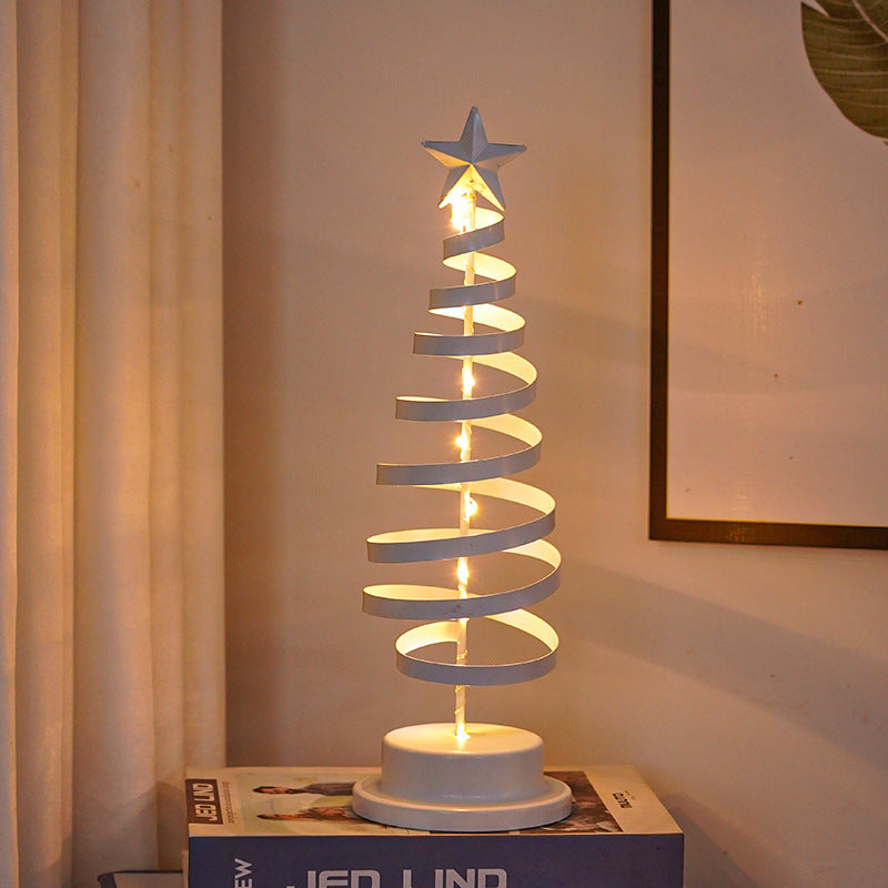 LED Christmas Tree Spiral Light Table Ornament Wrought Iron Xmas Tree Bedroom Desk Lamp Christmas Atmosphere Night Light Decor 🇨🇳