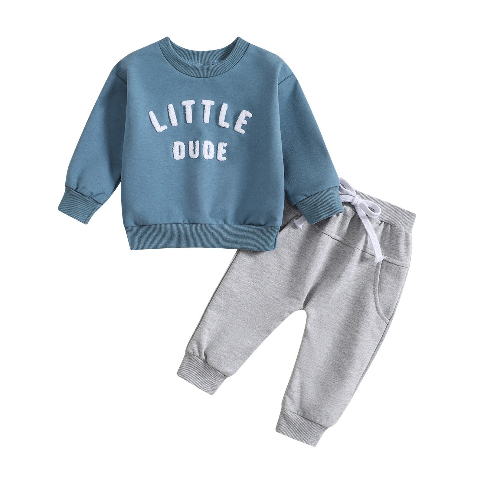 Children's round neck letter printed top solid color pants two-piece set multi-color design 🇨🇳