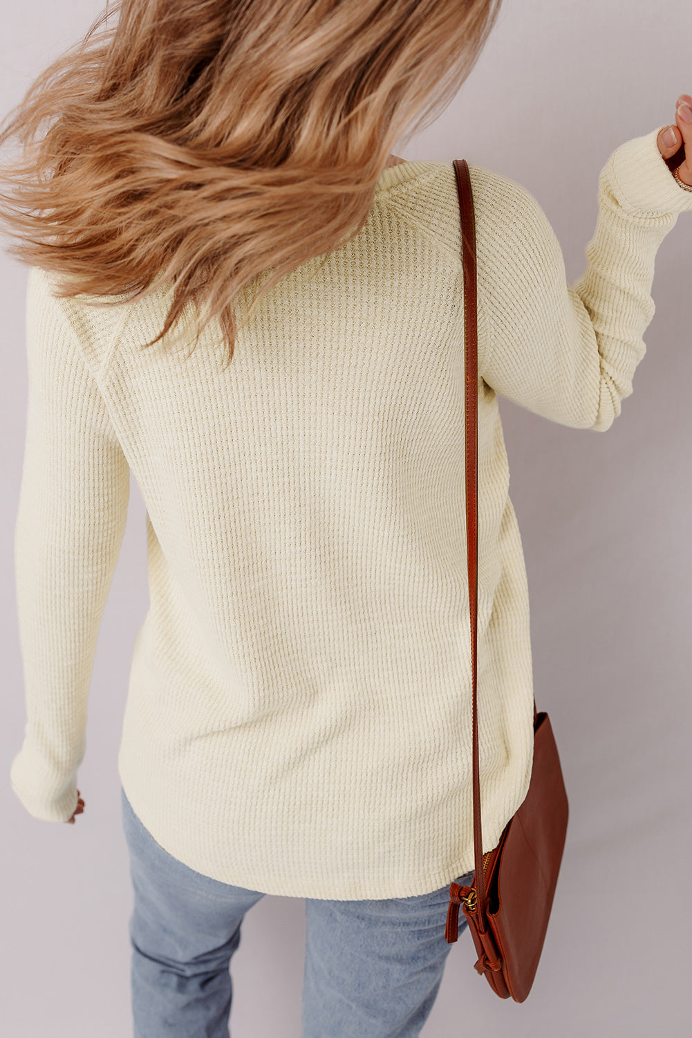 Oatmeal Textured Knit Half Buttons Henley Top 🇺🇸