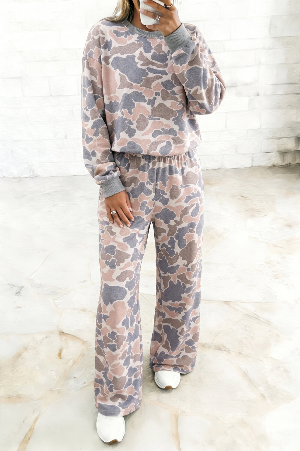Multicolour Camouflage Print Long Sleeve Top Loose 2pcs Pants Set 🇺🇸