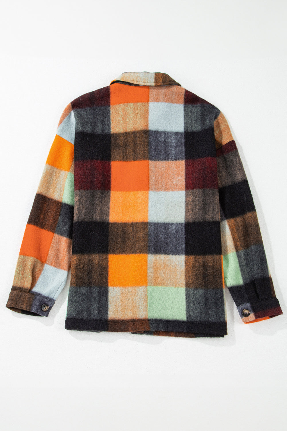 Orange Plaid Print Flap Pocket Long Jacket 🇺🇸