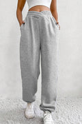 Light Grey Solid Color Crisscross Elastic Waist Sweatpants 🇺🇸