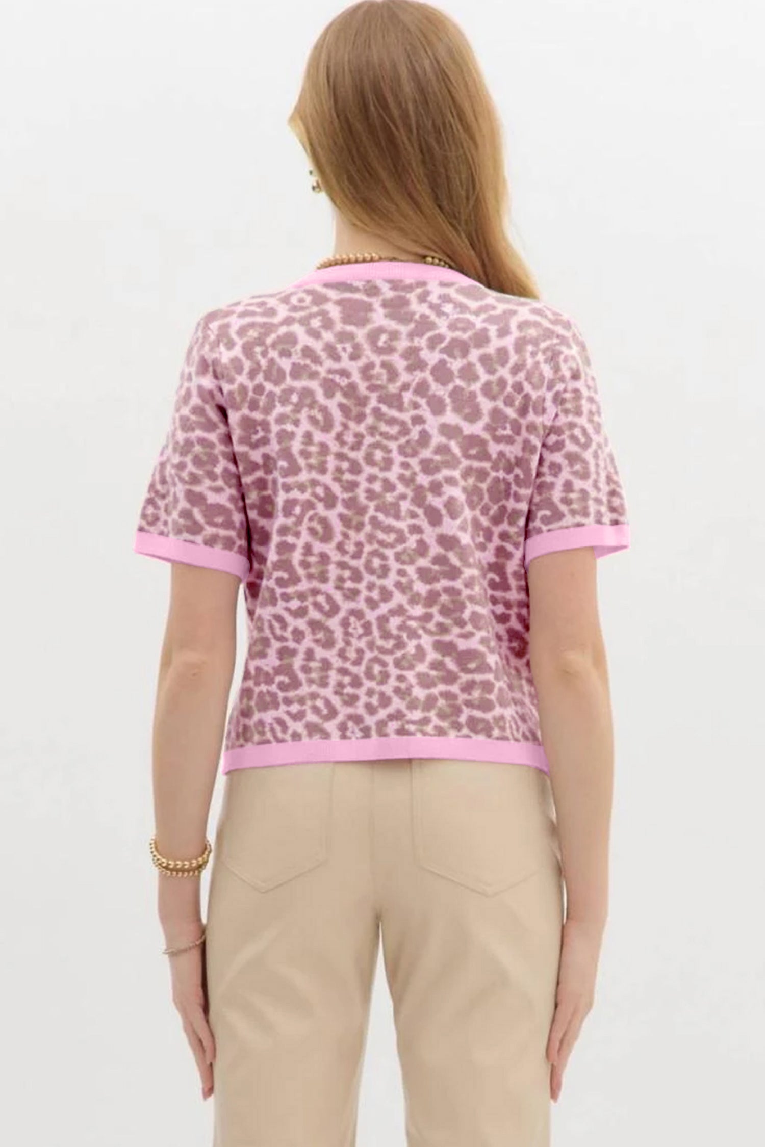 Pink Leopard Button Down Short Sleeve Sweater Cardigan 🇺🇸