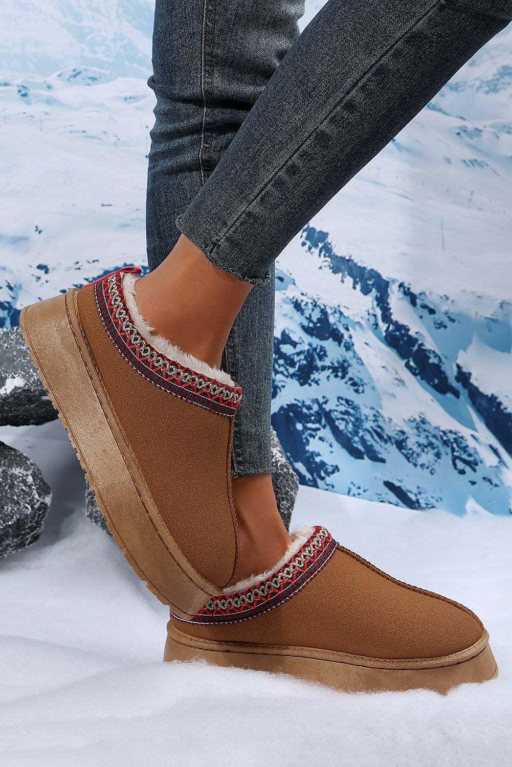 Chestnut Contrast Print Suede Plush Lined Snow Boots 🇺🇸
