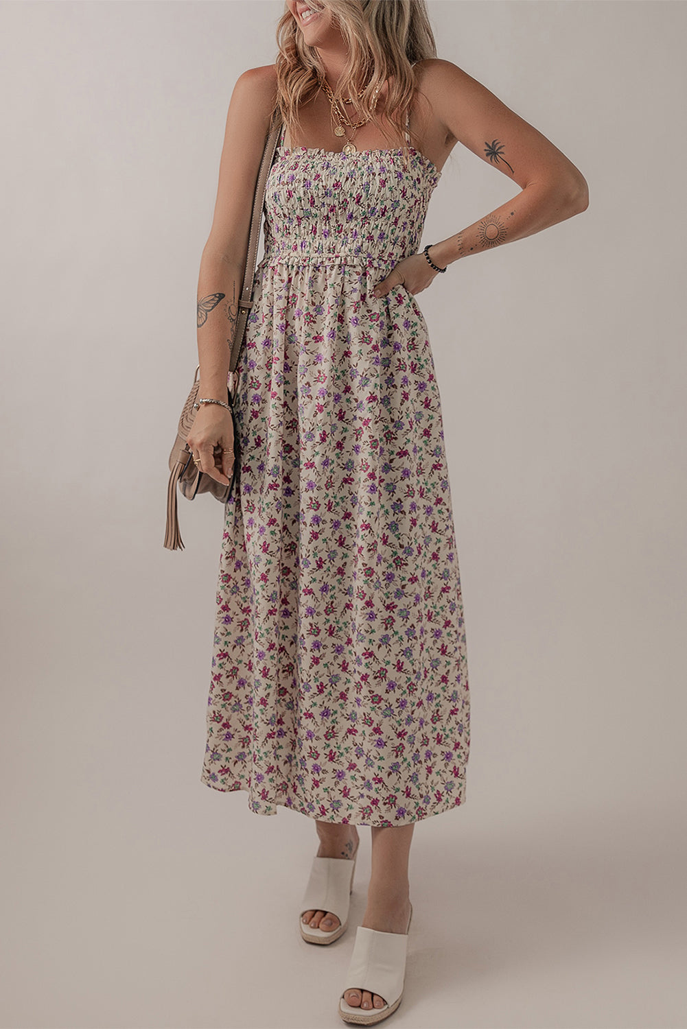 Multicolour Bohemian Ditsy Floral Smocked Fit Flare Sundress 🇺🇸