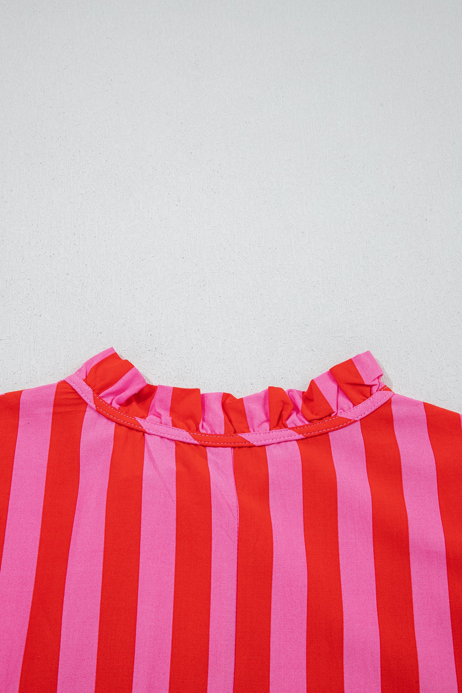 Red Stripe Half Button Puff Sleeve Loose Mini Dress 🇺🇸