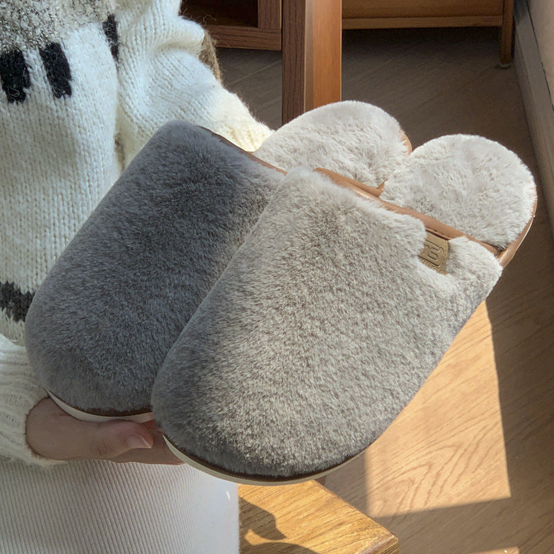 Winter Plush Slippers Warm Solid House Shoes Non-slip Bedroom Floor Home Slipper For Women Men 🇨🇳