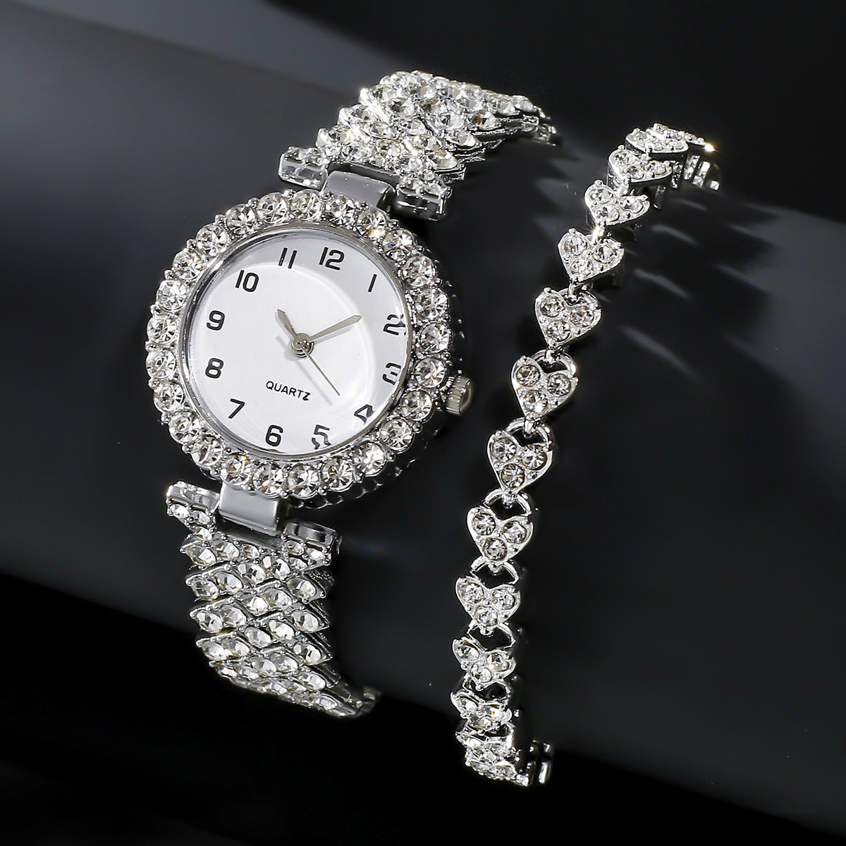 Fashion Jewelry 2pcs Luxury Fashion Women Watch Set Silver Strap Ladies Quartz Wristwatch Alloy Bracelet For Ladies Jewelry Set Clock Gift 🇨🇳