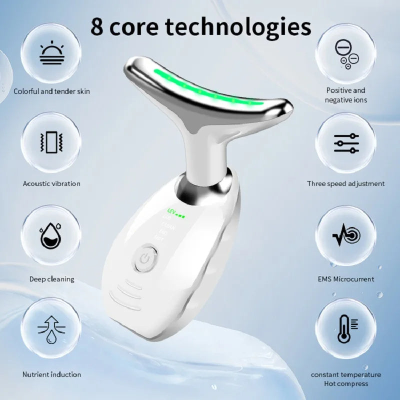 Neck Face Beauty Device Colorful LED Photon Therapy Skin Tighten Reduce Double Chin Anti Wrinkle Remove Lifting Massager 🇨🇳