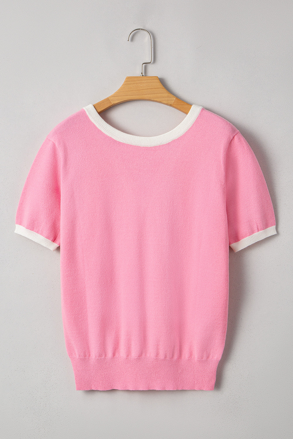 Bonbon Colorblock Bow V-Shape Cut Back Short Sleeve Sweater 🇨🇳