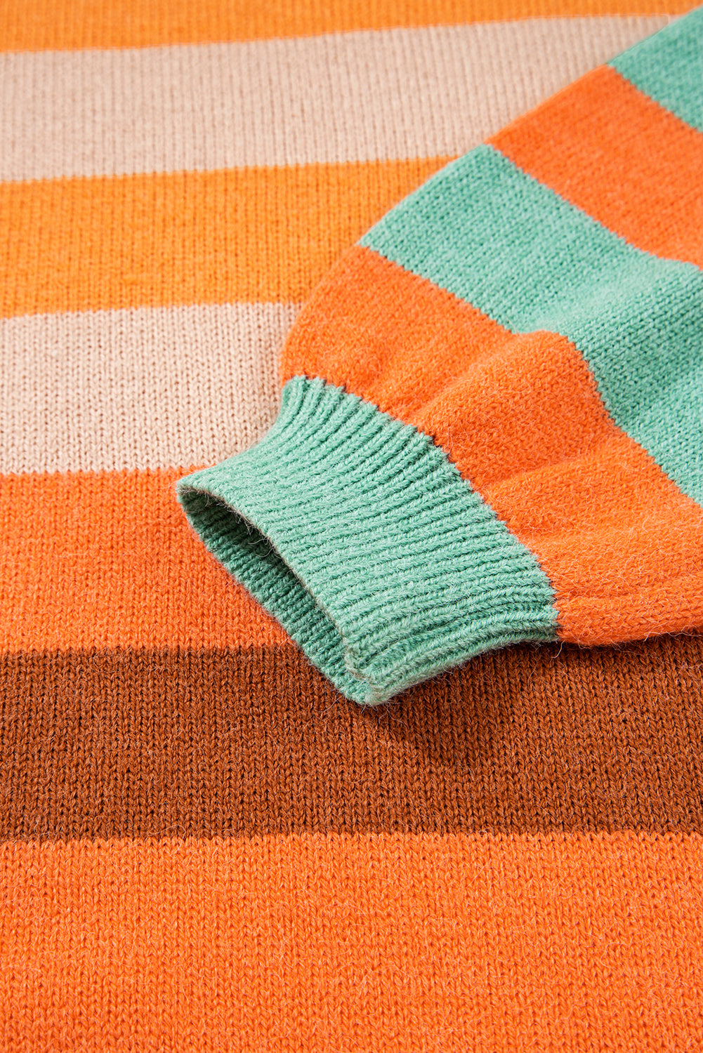 Orange Stripe Color Block High Neck Drop Shoulder Cozy Sweater 🇺🇲