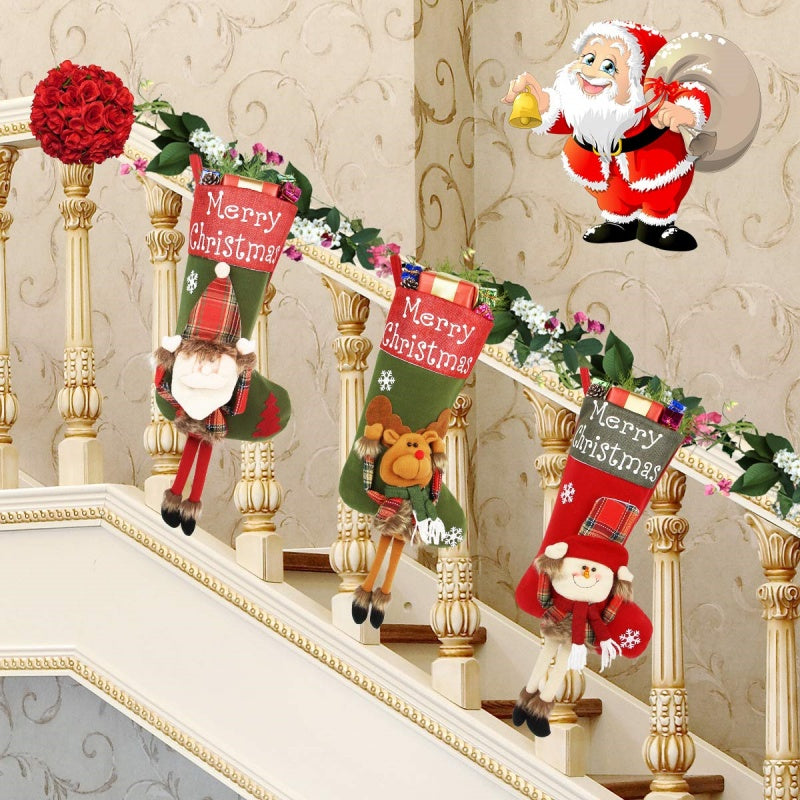 New Year Xmas Big Stockings Set Decorations Christmas 3D Plush Big Sock Christmas Tree Pendant Decorating Supplies 🇬🇧