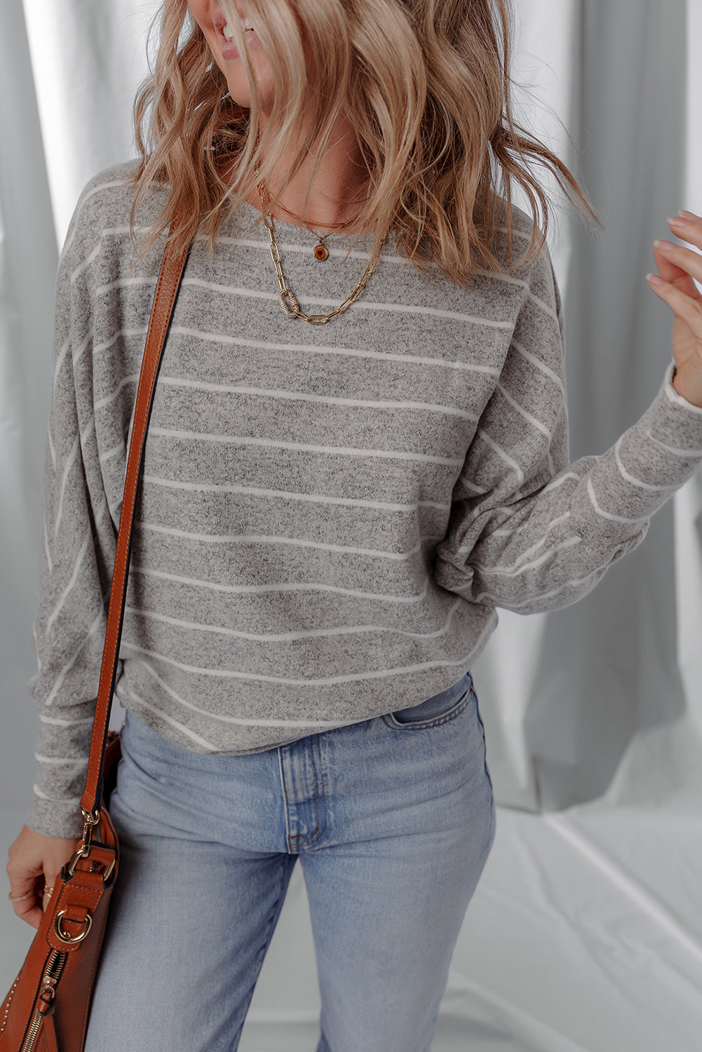 Gray Stripe Dolman Sleeve Drop Shoulder Top 🇺🇸