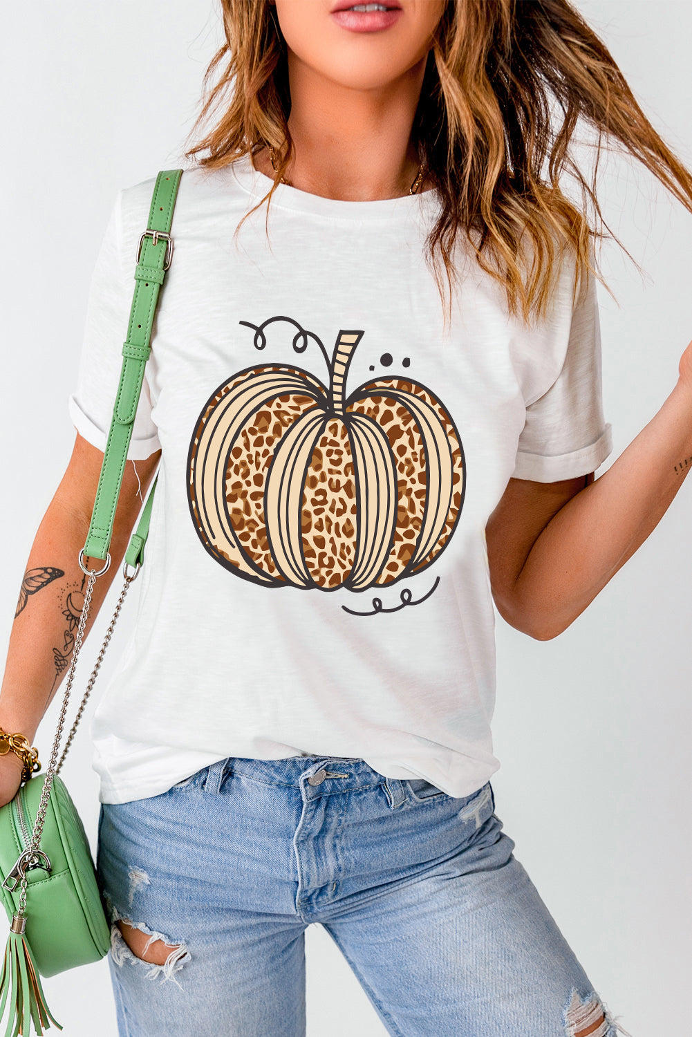 White Leopard Pumpkin Graphic Crewneck Halloween T Shirt 🇺🇸