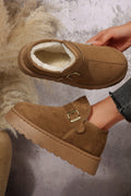 Coffee Buckle Detail Round Toe Platform Cozy Winter Boots 🇺🇸