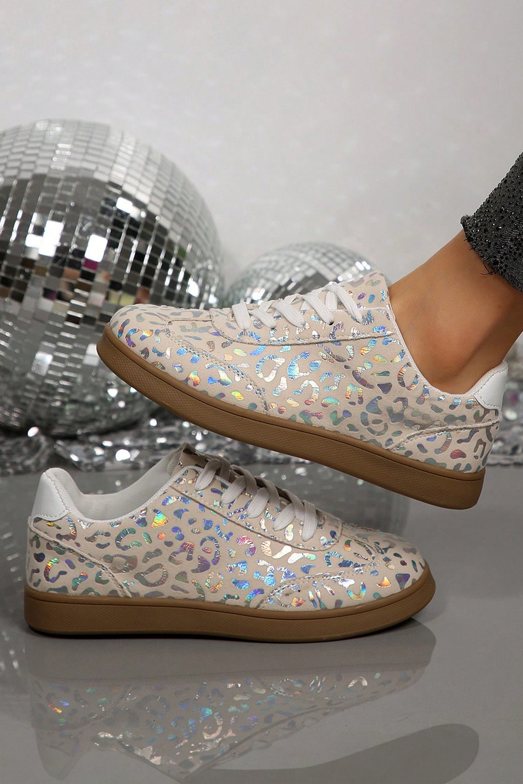 White Shiny Leopard Print Training Shoes 🇺🇸