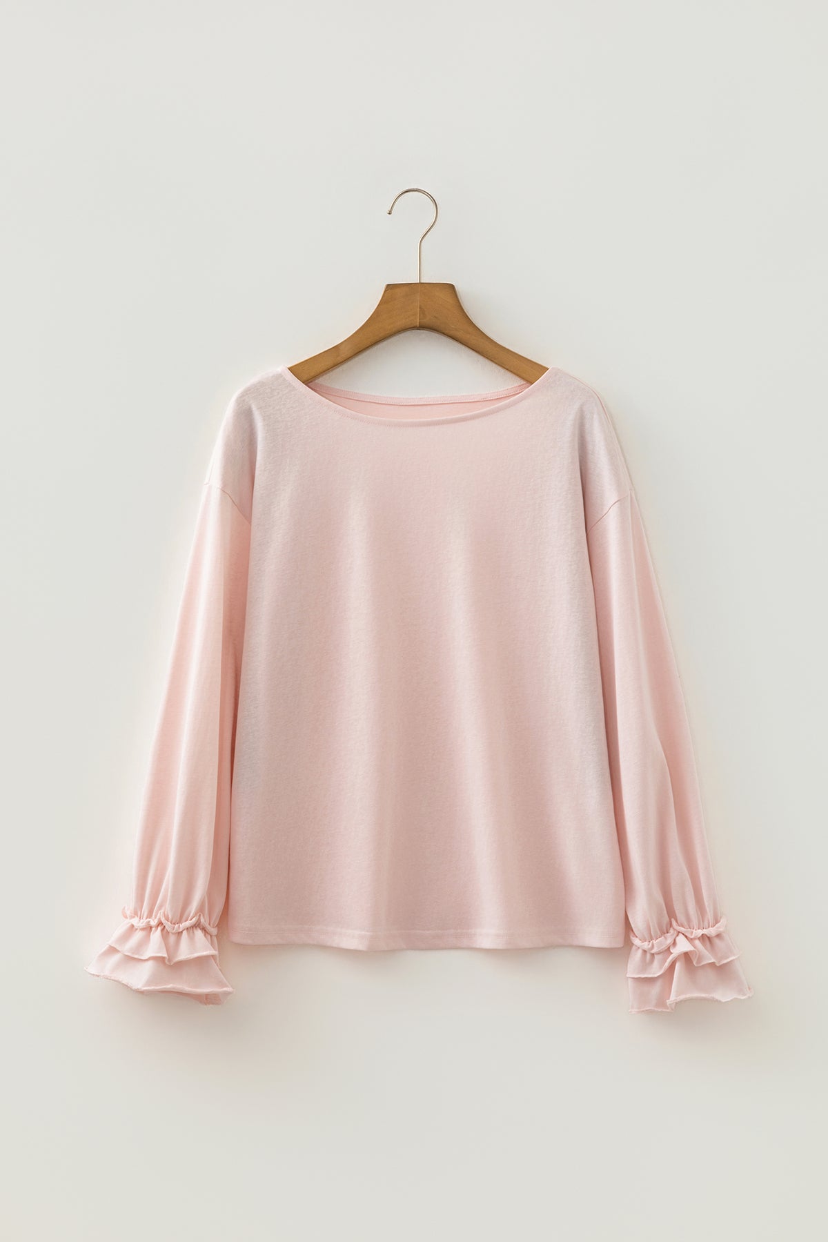 Gossamer Pink Ruffle Sleeve Long Sleeve Loose Pullover Top 🇬🇧