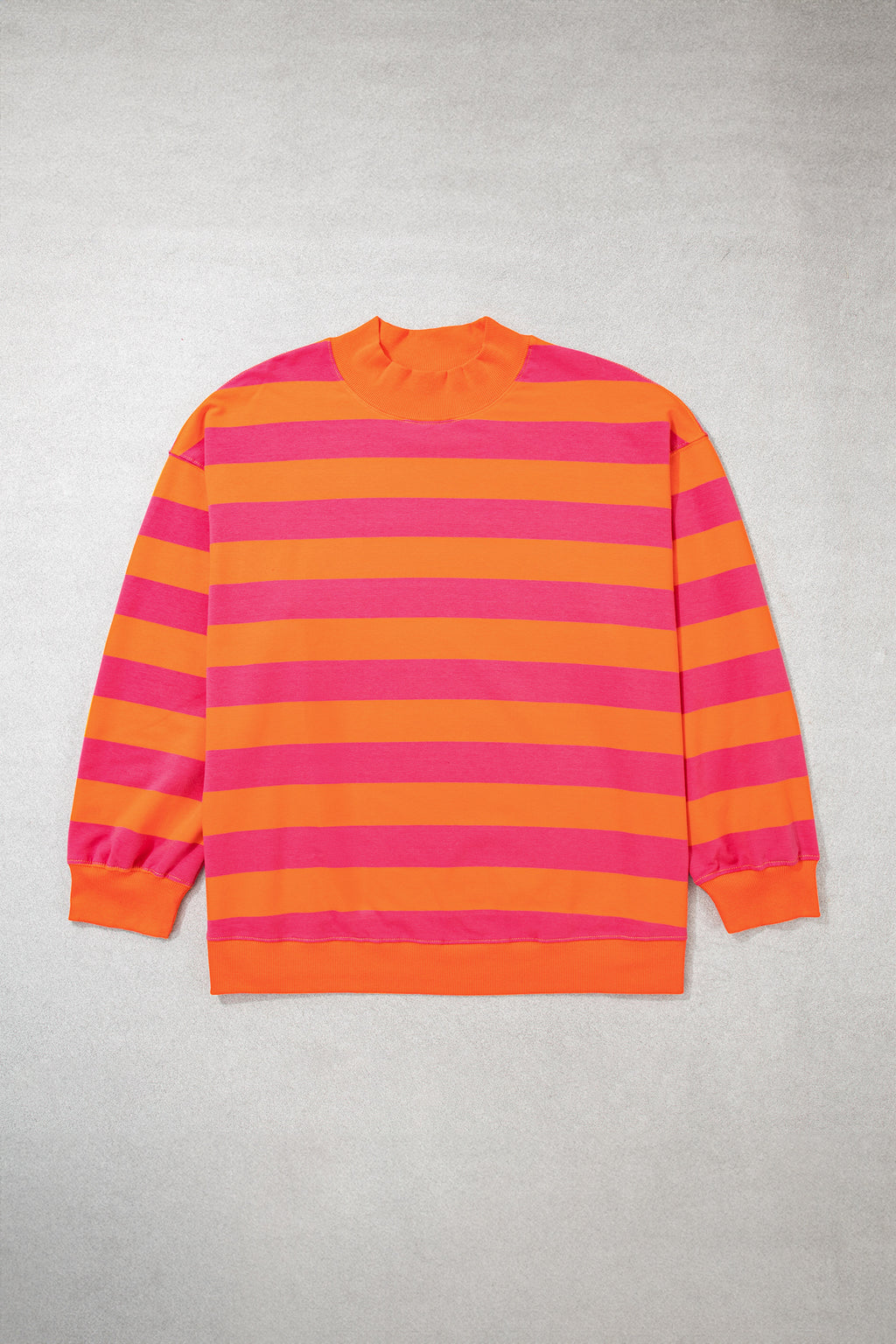 Orange Stripe Ribbed Trim Stand Neck Dropped Shoulder Plus Size Sweatshirt 🇺🇸