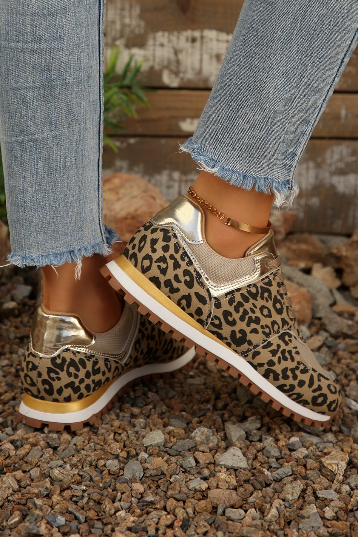 Coffee Leopard Faux Suede Mixed Patchwork Lace Up Sneakers 🇺🇸