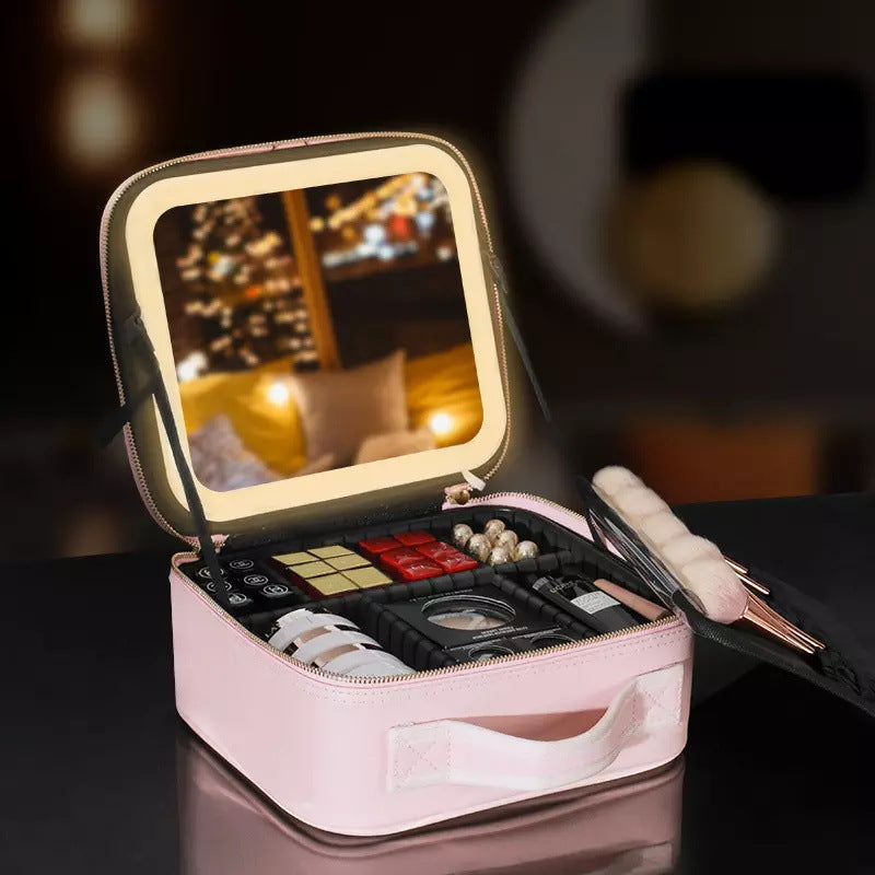 Large capacity LED mirror makeup bag 🇨🇳