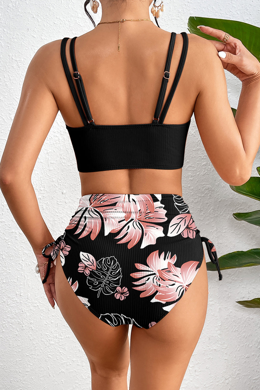 Black Ribbed Knit High Waist 2pcs Bikini Swimsuit 🇺🇸