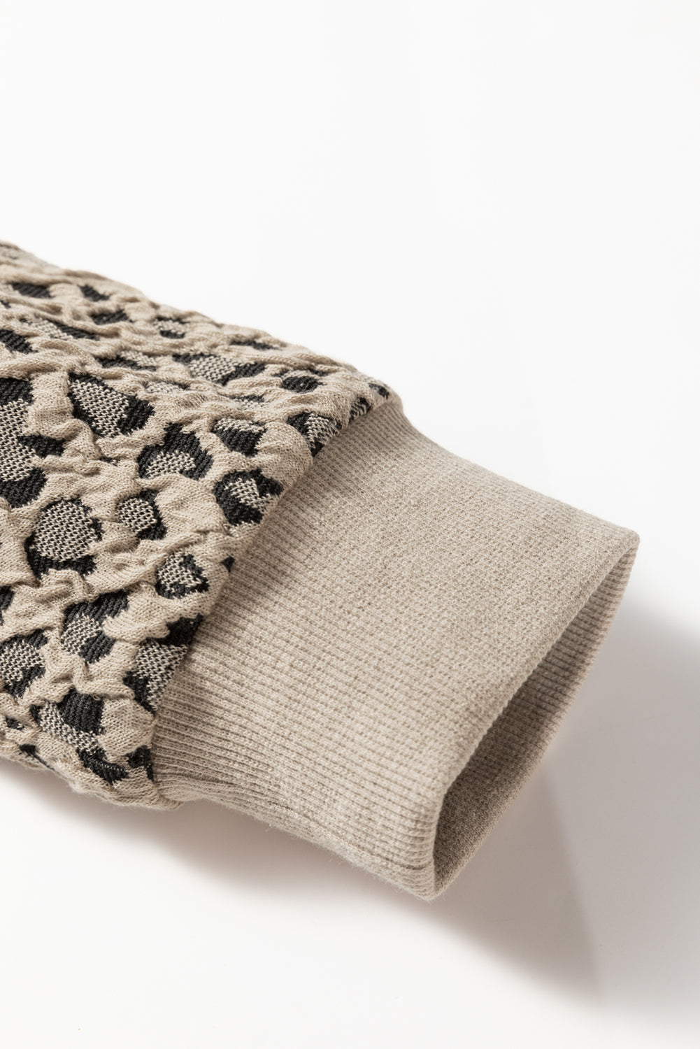 Khaki Ribbed Trim Leopard Print Long Sleeve Top 🇺🇸