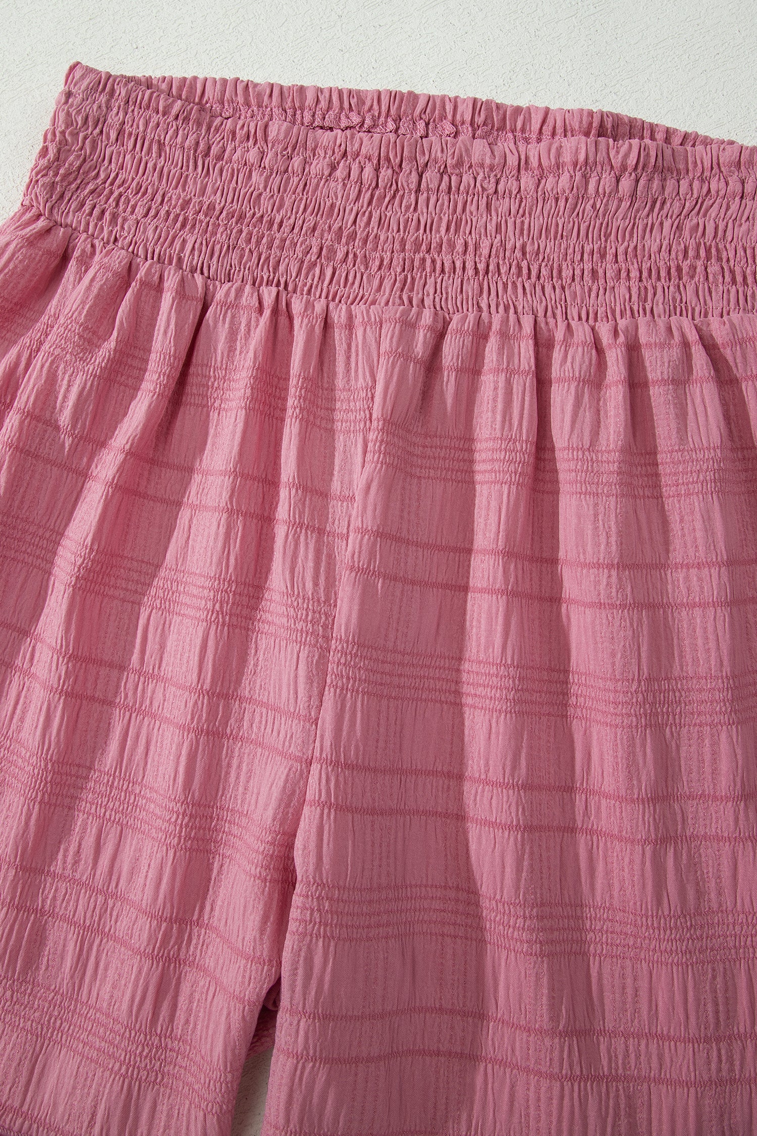 Peach Blossom Textured Square Neck Top and Shirred High Waist Shorts Set 🇺🇸