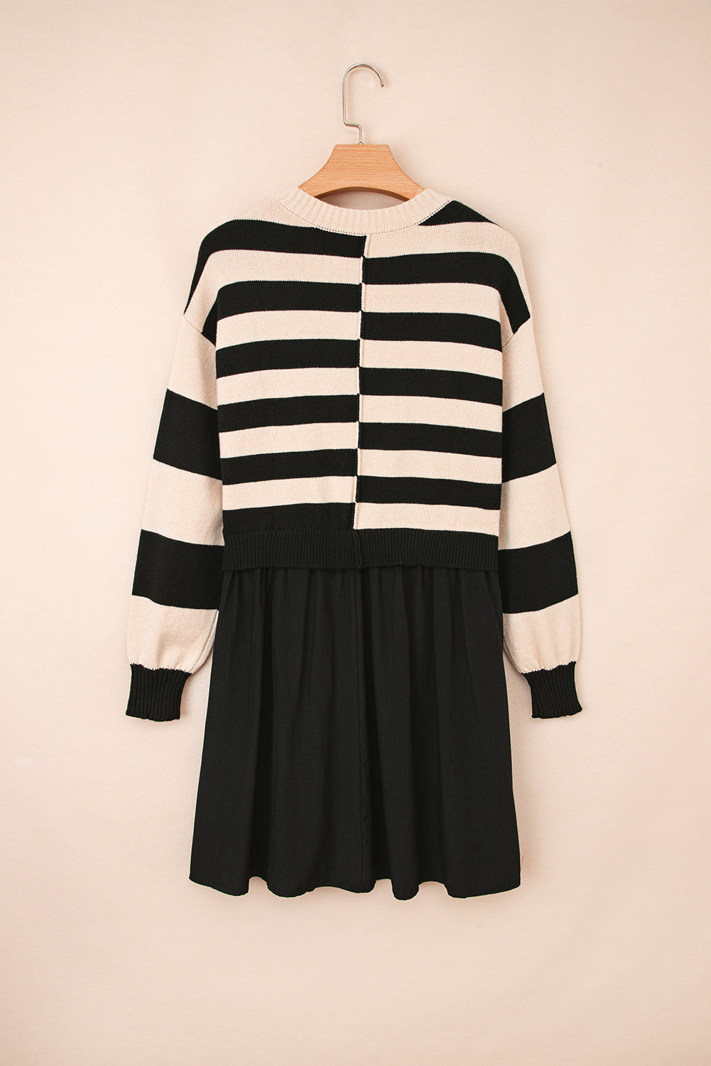 Black Stripe Two in One Knitted Top High Waist Splicing Hem Sweater Dress 🇺🇲