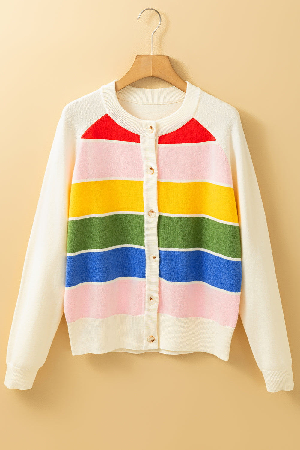 White Stripe Colorful Pattern Button Front Sweater Cardigan 🇨🇳