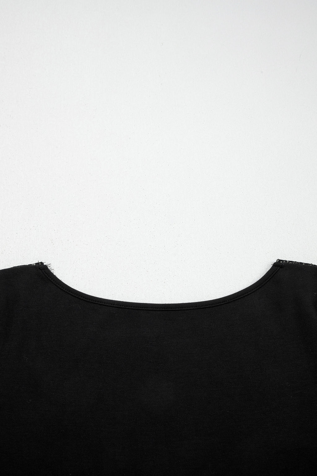 Black Lace Trim Elegant Neckline Long Sleeve Slim Top 🇺🇸