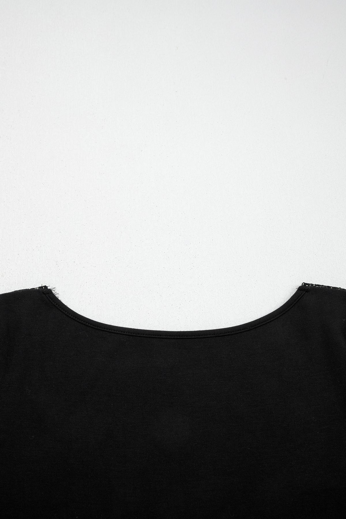Black Lace Trim Elegant Neckline Long Sleeve Slim Top 🇺🇸