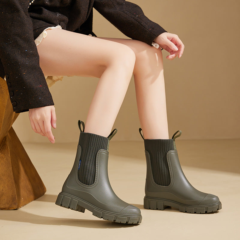 Elastic Mid-Calf Rain Boots, Durable Heeled (Waterproof Non-Slip) 🇨🇳