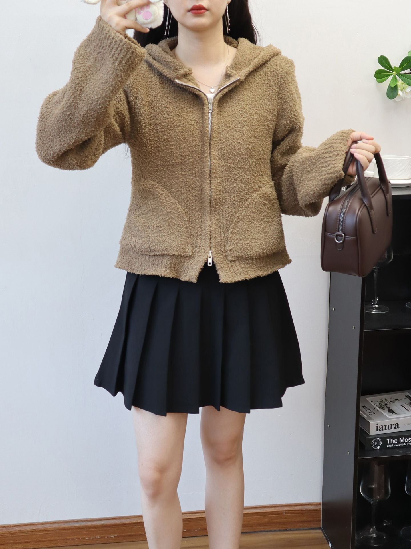 Solid Color Double Zipper Hooded Knit Cardigan 🇨🇳