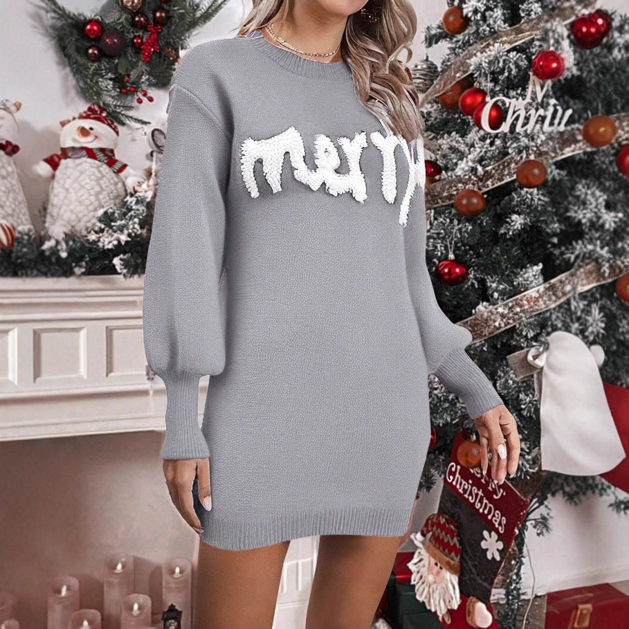 Christmas Knitted Round Neck Sleeve Pullover Bodycon Dress 🇨🇳