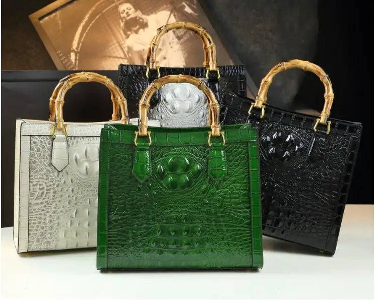 Brand Genuine Leather Bamboo Women's Bag Crocodile Pattern Handbag 🇨🇳