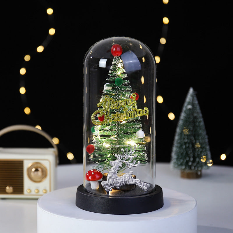 Christmas Gift LED Light Illumination Decorative Ornament Mini Christmas Tree Deer Glass Cover 🇨🇳