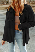 Black Contrast Flap Pockets Relaxed Shacket 🇺🇸