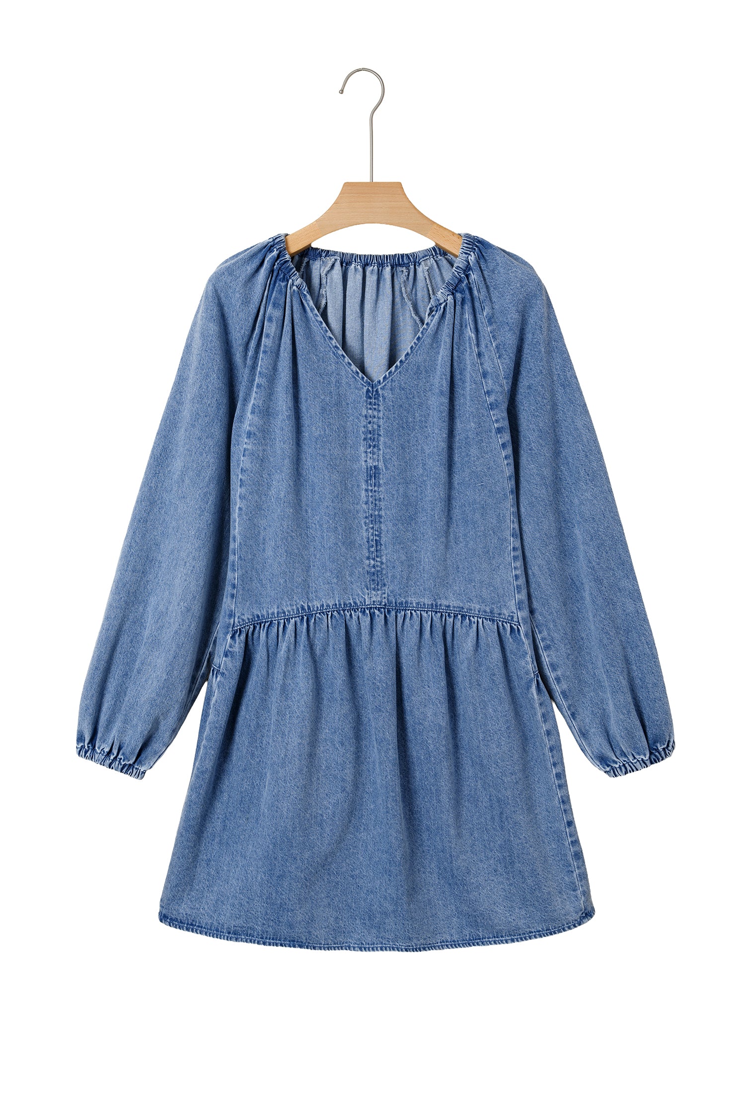 Myosotis Puff Sleeve V Neck Ruffled Loose Denim Mini Dress 🇺🇸