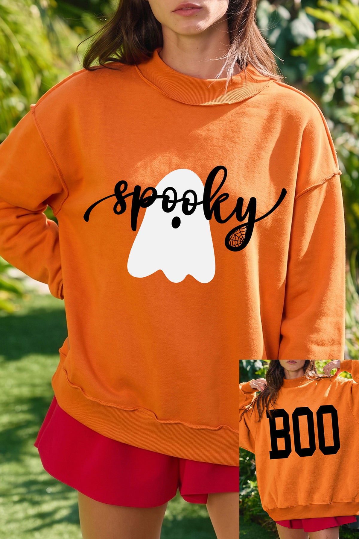 Carrot Spooky Ghost/ BOO Reversible Print Mock Neck Casual Pullover Sweatshirt 🇺🇸