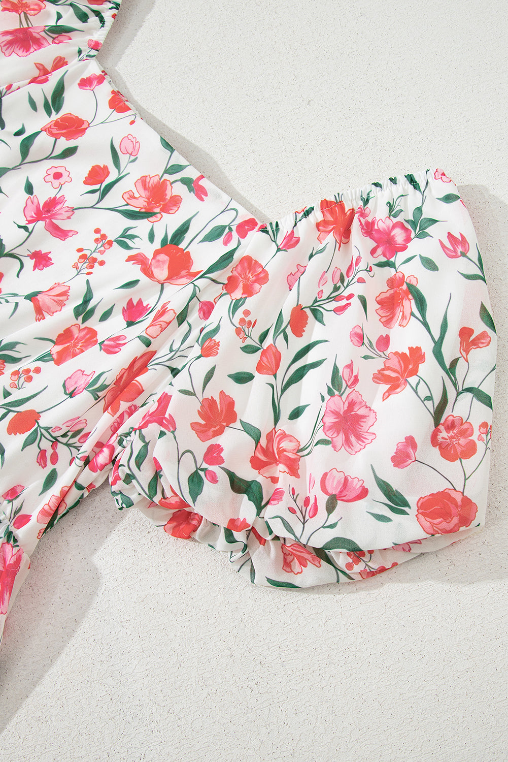 Pink Floral Puff Sleeve Square Neck Empire Waist Tiered Maxi Dress 🇨🇳
