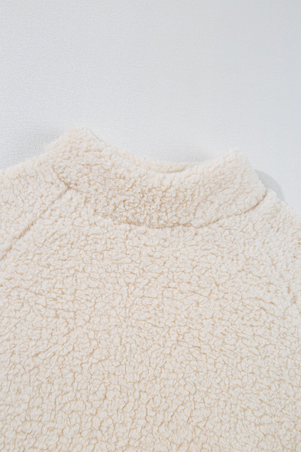 White Solid Fleece High Neck Drop Shoulder Pullover Sweatshirt 🇺🇸