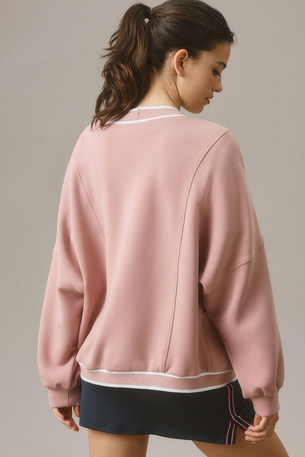 Pink Stripe Contrast Trim V Neck Buttoned Front Pocketed Knit Cardigan 🇺🇲
