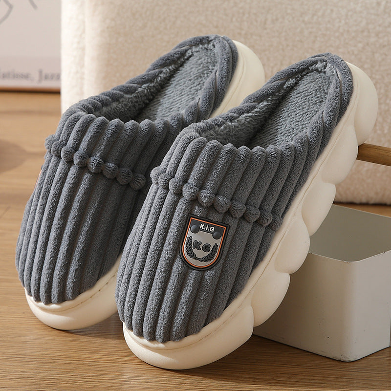 Winter Corduroy Slippers Home Bedroom Floor Plush Shoes Fashion Solid Color Non-slip Slippers For Women Men 🇨🇳